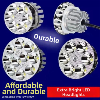 LED fényszóró motorkerékpárokhoz és elektromos járművekhez, 12–60V, beépített spotfény, távoli és közeli fény, nagy izzó