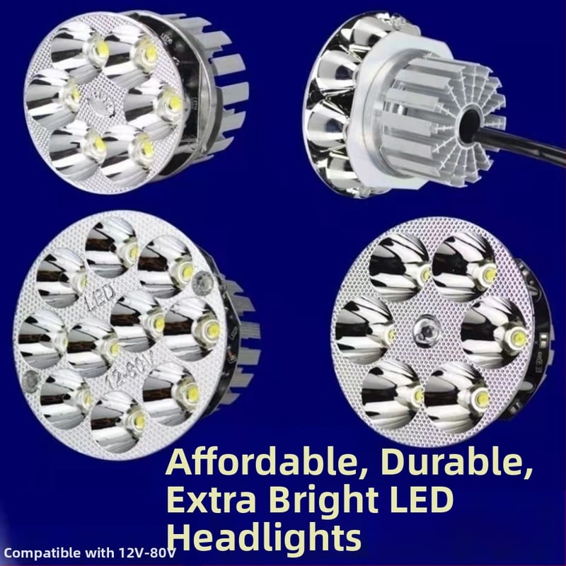 LED fényszóró motorkerékpárokhoz és elektromos járművekhez, 12–60V, beépített spotfény, távoli és közeli fény, nagy izzó