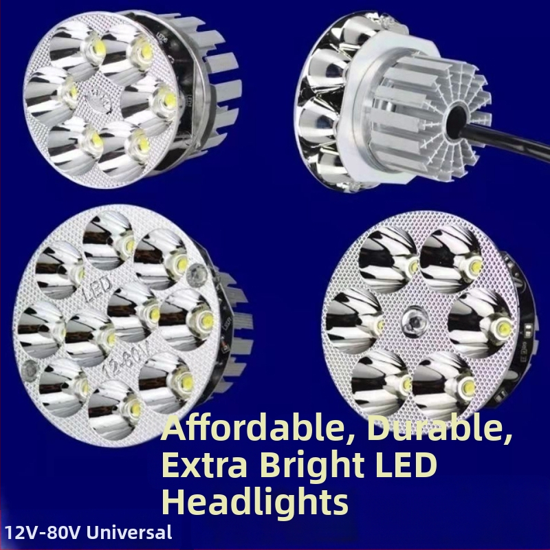 LED fényszóró motorkerékpárokhoz és elektromos járművekhez, 12–60V, beépített spotfény, távoli és közeli fény, nagy izzó
