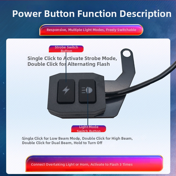 LED reflektor pre motocykl s káblovým ovládaním, vypínačom, Burst Flash, viacnásobné režimy – model A1, 100W, 12-36V, hliník