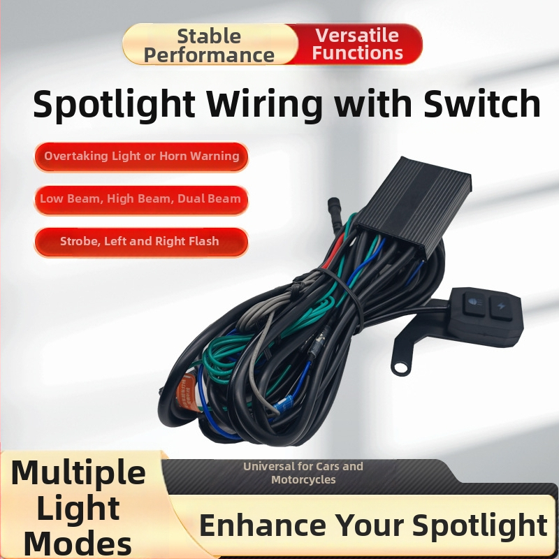 LED reflektor pre motocykl s káblovým ovládaním, vypínačom, Burst Flash, viacnásobné režimy – model A1, 100W, 12-36V, hliník