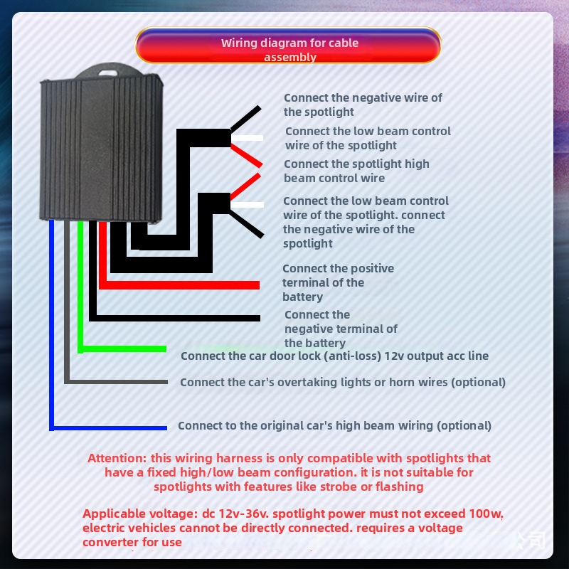 LED reflektor pre motocykl s káblovým ovládaním, vypínačom, Burst Flash, viacnásobné režimy – model A1, 100W, 12-36V, hliník