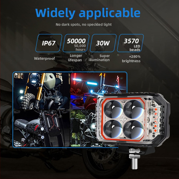 LED motocyklové svetlo s trojstranným štvorlístkom, 12V, IP67, hliníkové telo, 3570 LED
