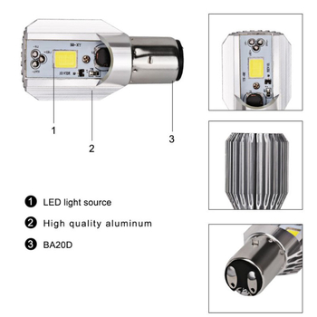 Motociklistička LED prednja svjetiljka H4, lukastog oblika, tri kandže, COB 10W, 12-80V, IP45, aluminijsko kućište