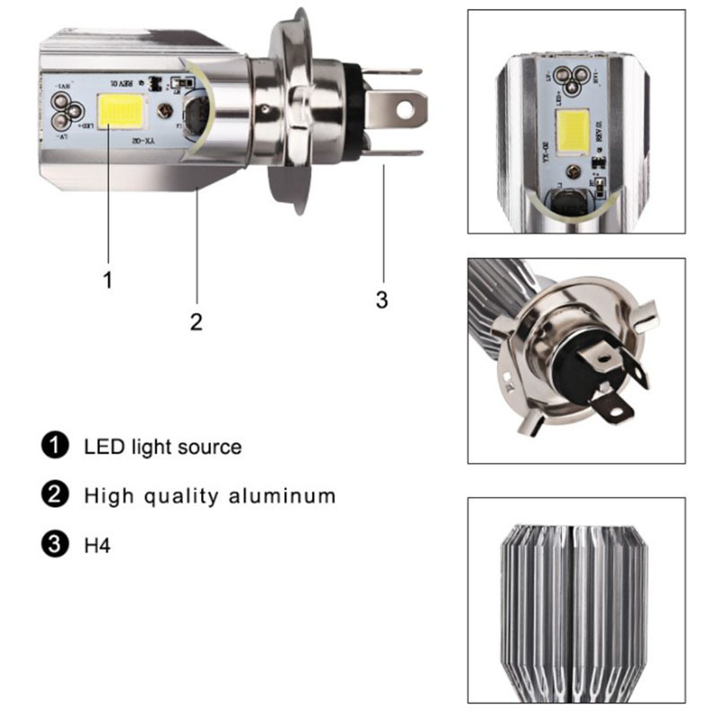 Motociklistička LED prednja svjetiljka H4, lukastog oblika, tri kandže, COB 10W, 12-80V, IP45, aluminijsko kućište