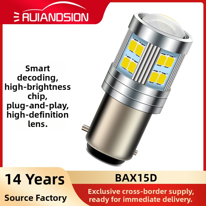 Far de motocicletă LED BAX15D, 2835x24 LED-uri, 6V, 5000 lm, IP65, cu lentilă