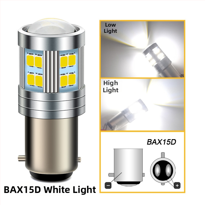 Far de motocicletă LED BAX15D, 2835x24 LED-uri, 6V, 5000 lm, IP65, cu lentilă