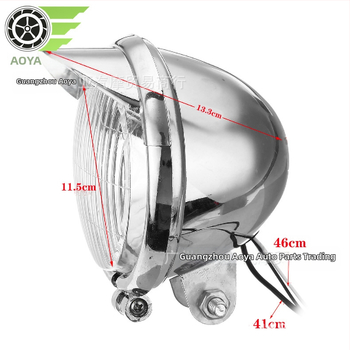 Motocyklové LED svetlo – veľké retro predné svetlo s krytom tvaru klobúka; plast, 12V, 12W