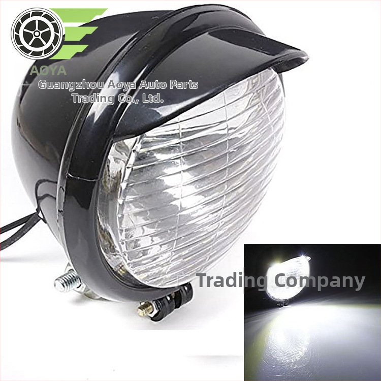 Motocyklové LED svetlo – veľké retro predné svetlo s krytom tvaru klobúka; plast, 12V, 12W