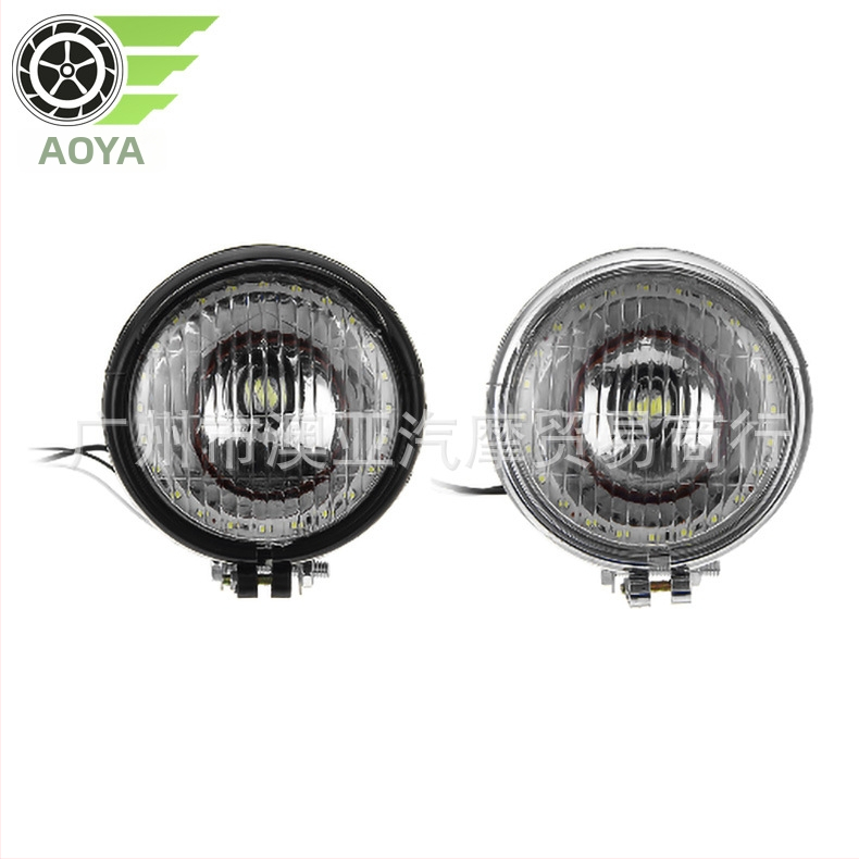 Motocyklové LED svetlo – veľké retro predné svetlo s krytom tvaru klobúka; plast, 12V, 12W