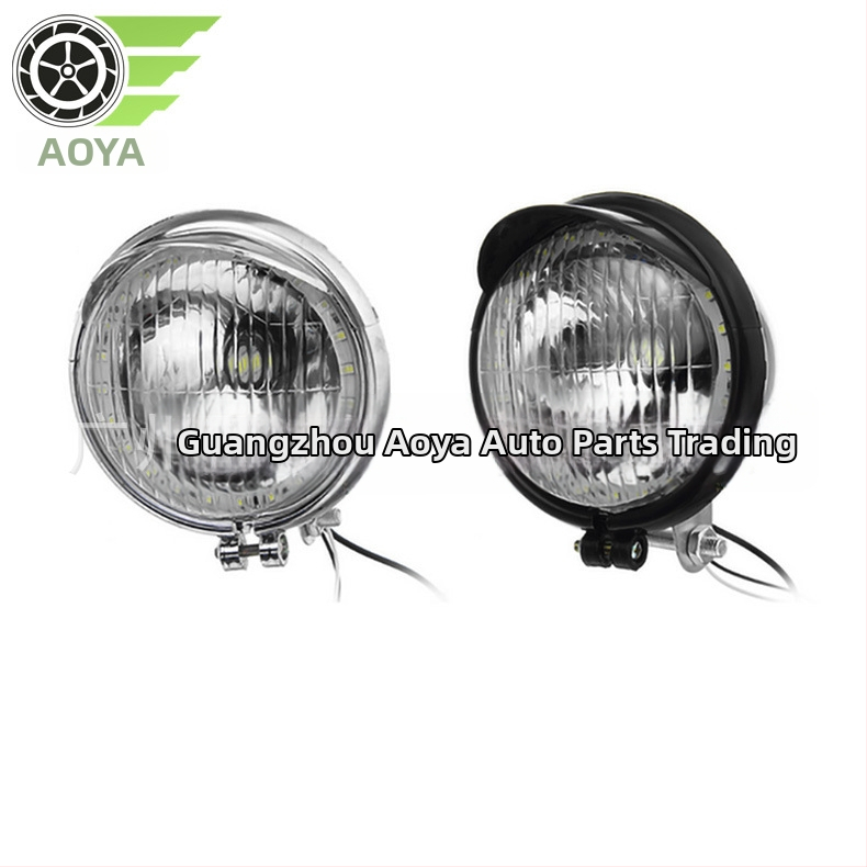 Motocyklové LED svetlo – veľké retro predné svetlo s krytom tvaru klobúka; plast, 12V, 12W