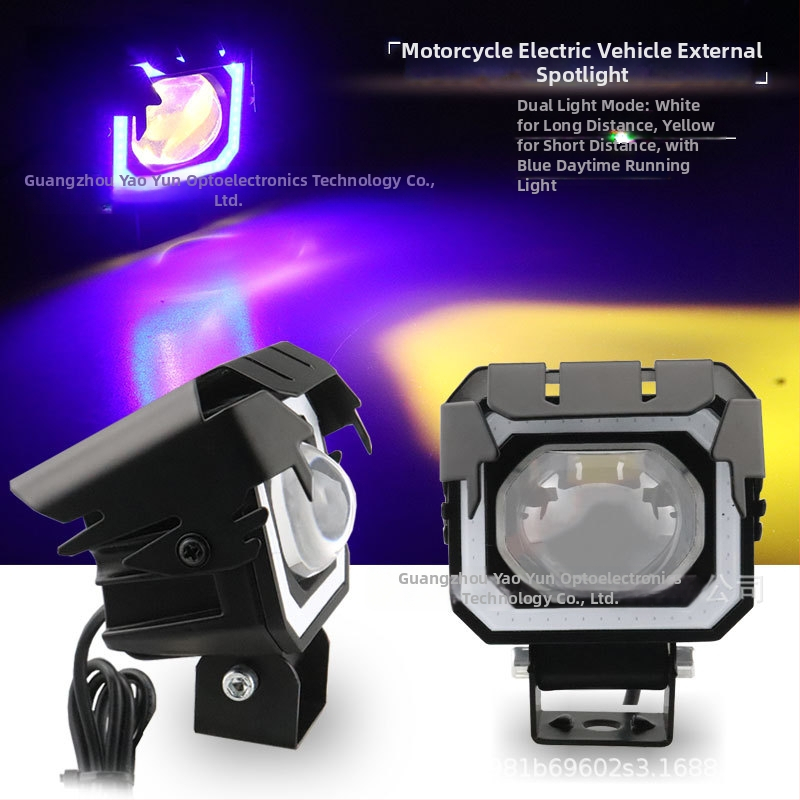 Externý štvorcový smerový svetelný projektor na motocykel s kruhom Angel Eye a dvojfokálnou šošovkou, hliníkové puzdro, 8-80V, 30W vysokovýkonný svetelný zdroj
