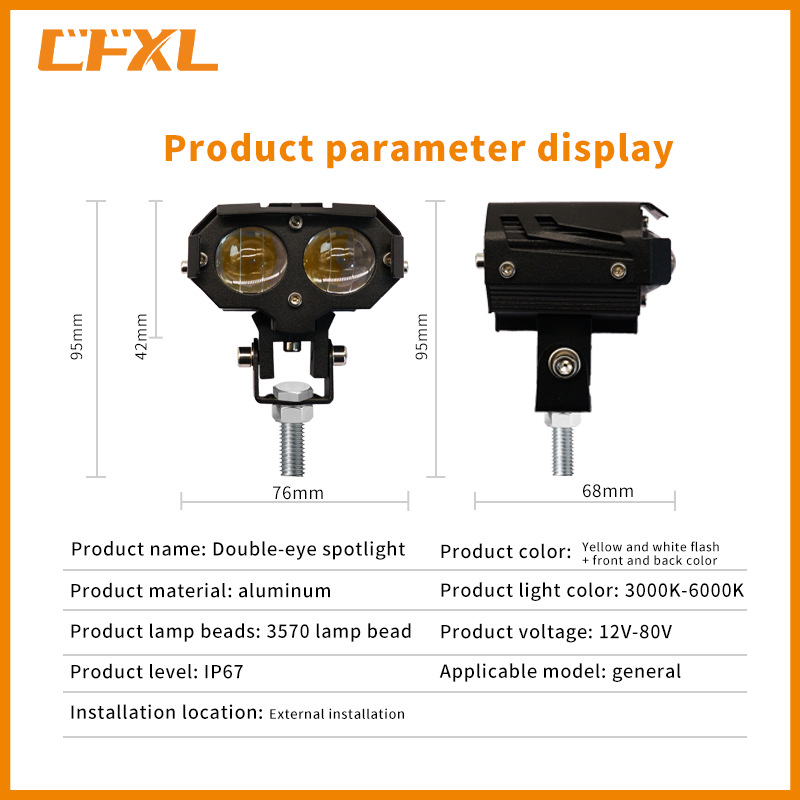 Proiector LED cu dublă lentilă pentru vehicule – 40W total, 9-80V, 4000 lm, IP67