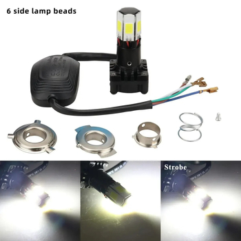 Reflektor za motocikl s ugrađenom LED diodom, šestostrano LED emitiranje, visok/niži snop, aluminijska legura, 12–80V, IP67, 4000 lm, 30 W