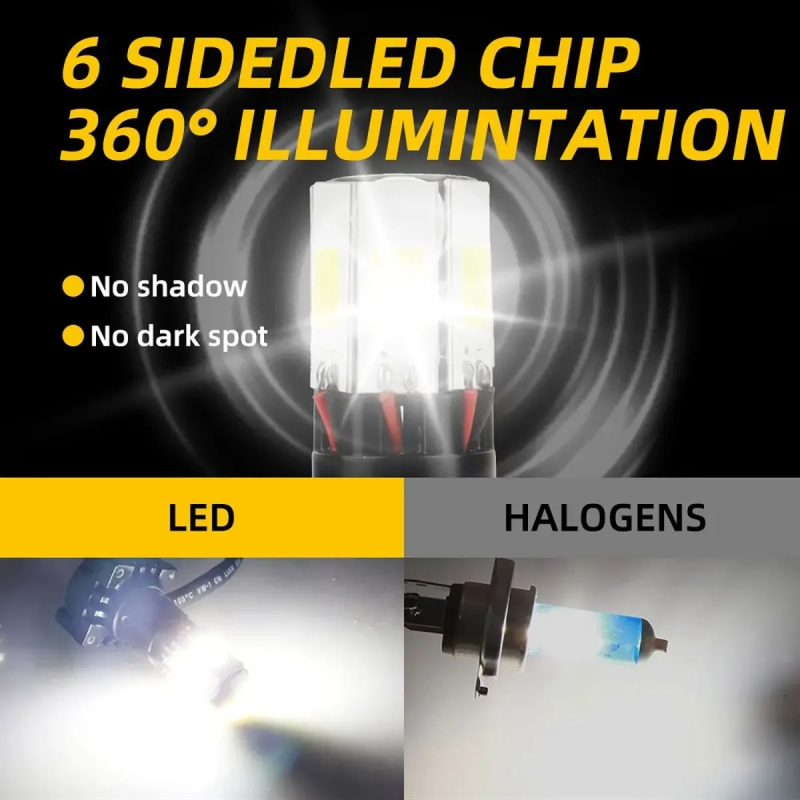 Reflektor za motocikl s ugrađenom LED diodom, šestostrano LED emitiranje, visok/niži snop, aluminijska legura, 12–80V, IP67, 4000 lm, 30 W
