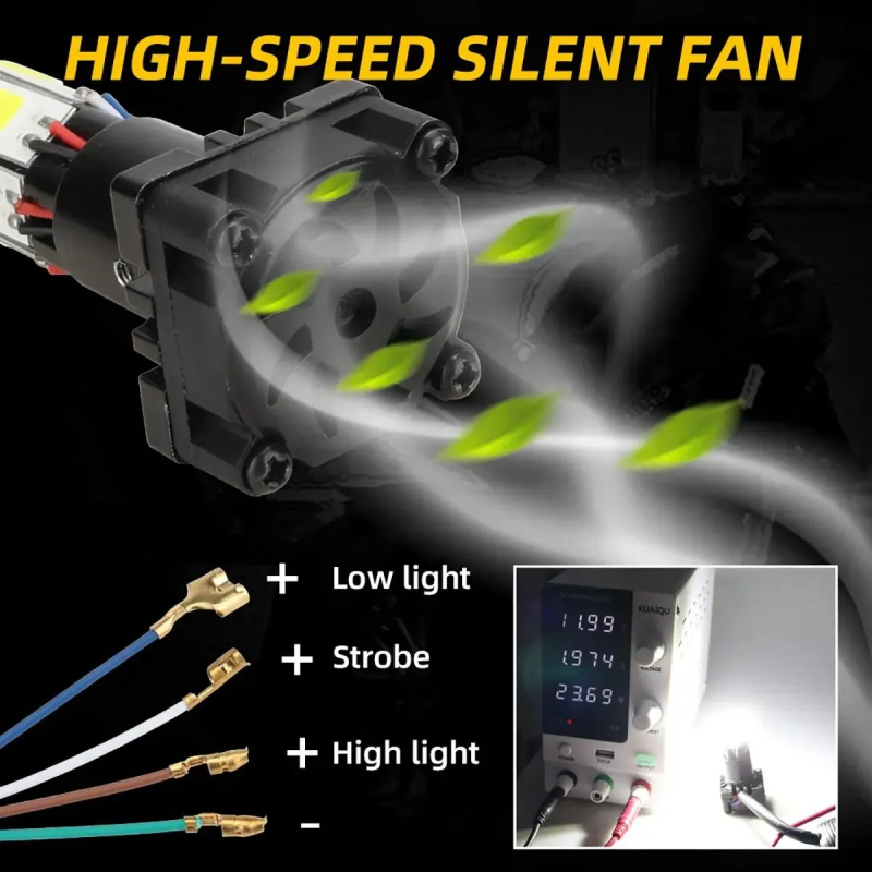 Reflektor za motocikl s ugrađenom LED diodom, šestostrano LED emitiranje, visok/niži snop, aluminijska legura, 12–80V, IP67, 4000 lm, 30 W