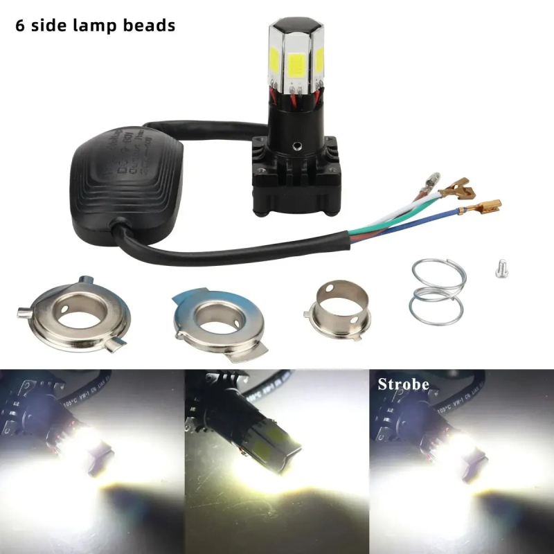 Reflektor za motocikl s ugrađenom LED diodom, šestostrano LED emitiranje, visok/niži snop, aluminijska legura, 12–80V, IP67, 4000 lm, 30 W