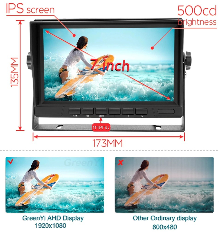 DVR auto cu 4 canale pentru camioane și autobuze, ecran de 7 inch, AHD 1920x1080, 12-36V