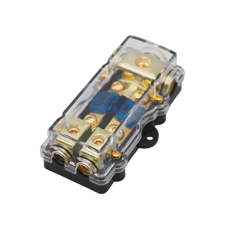 Автомобилен аудио аксесоар: 1 вход-2 изхода, предпазител за захранване и комплект за субуфер; тегло 0.1