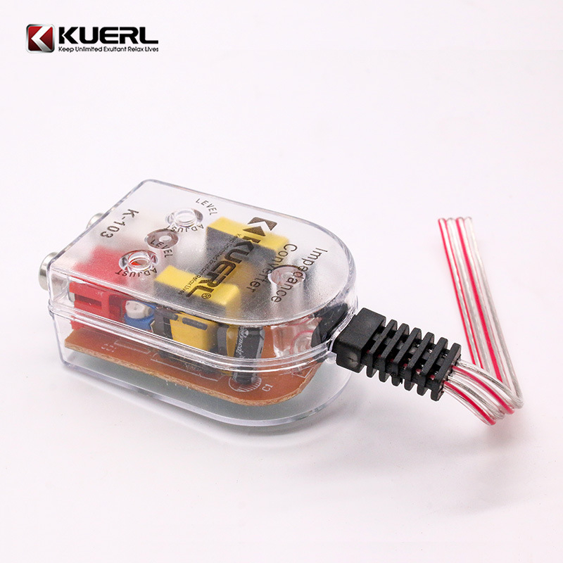 Автомобилен аудио конвертор: високочестотен към нискочестотен аудио преобразувател за аудио порт, модел K-103, KUERL, 12-24 V, 50 W (тегло 0.048)