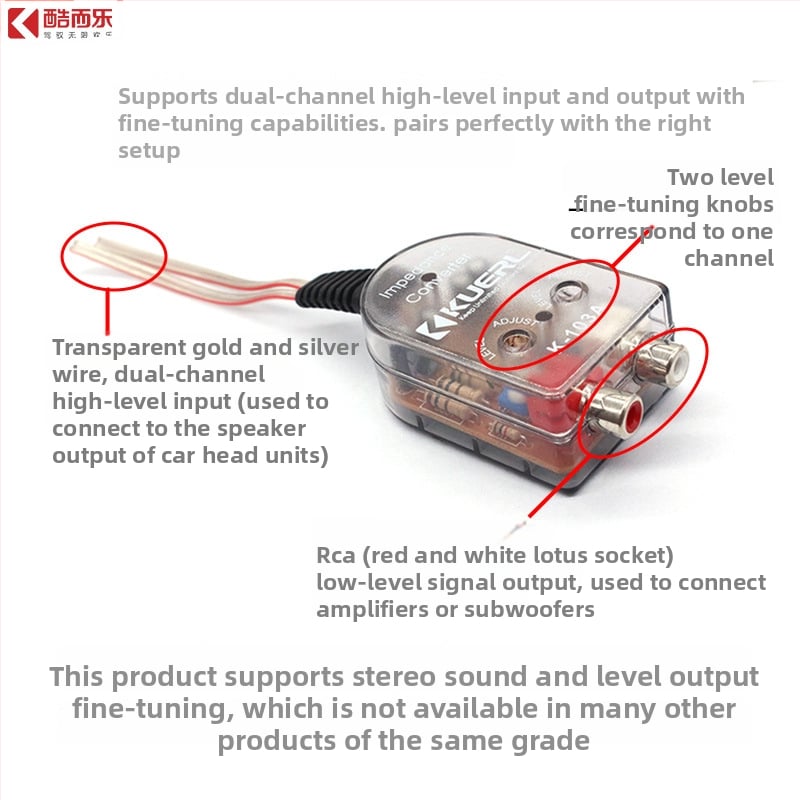 KUERL K-103A audio frekvenčný konvertor, PVC puzdro, napájanie 12–24V, výkon 50W