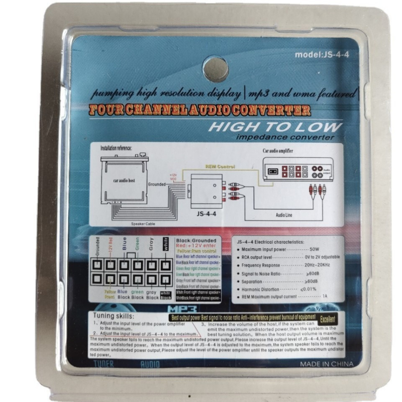 Kojieshi JS-4 audio modul za modifikacije, 4-kanalni, 4 ulaza 4 izlaza, aluminijsko kućište, 12V, univerzalna kompatibilnost