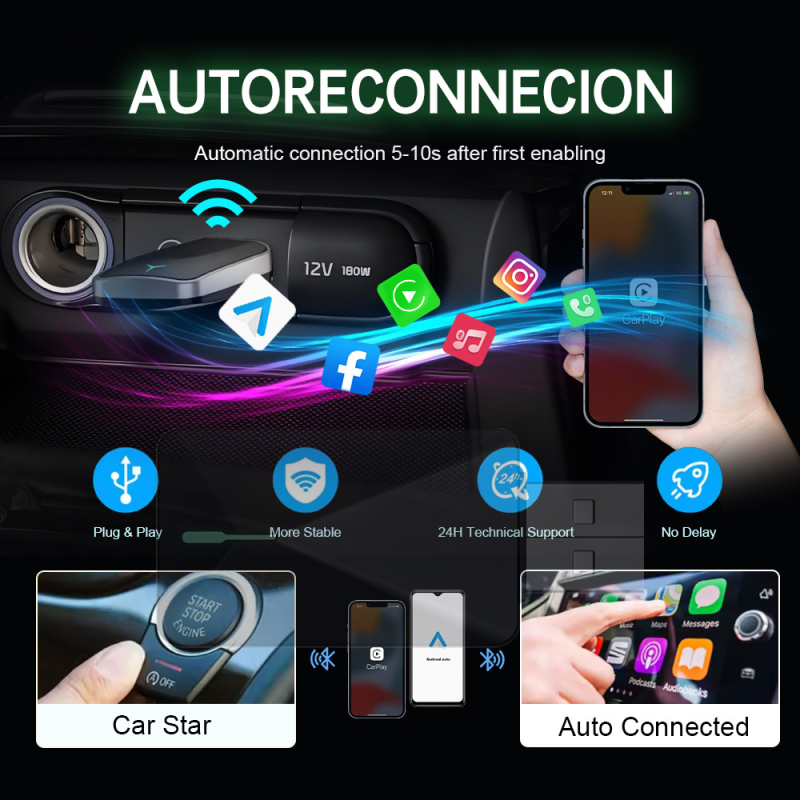 MINI U2 Bežični adapter CarPlay/Android Auto za originalna vozila — USB-C sučelje, napajanje 5V, prijelaz s kabelskog na bežični