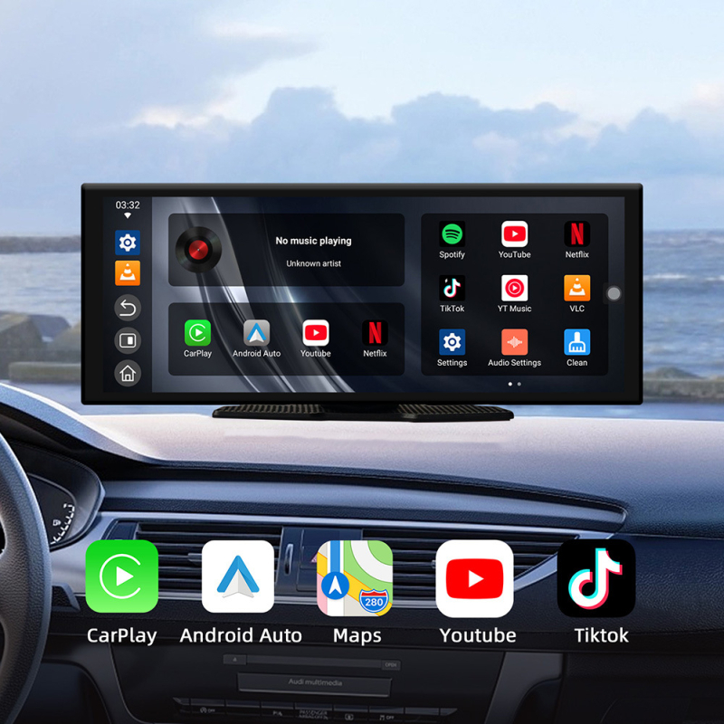 Prijenosni Android automobil multimedijski sustav s bežičnim CarPlay i Android Auto, 4+32GB, ABS+PC, RM-PCD023