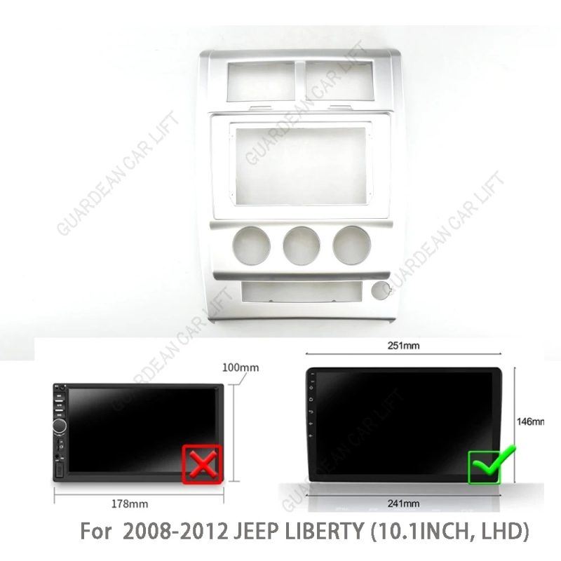 Android navigacijski okvir Jeep Liberty – modificirano prednje plošče za velik zaslon; materijal: plastika; težina: 300 g; kompatibilno s 08-12 Jeep Liberty.