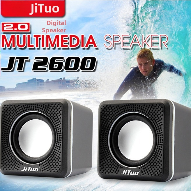 JT2600 klēpjdatora skaļrunis ar USB un 3,5 mm audio savienojumu, stereo 2.0, frekvenču diapazons 40 Hz–20 kHz