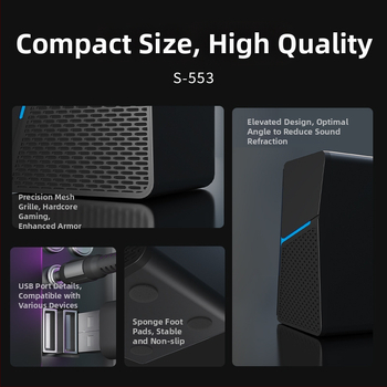 Datora skaļruņi darbam ar galddatoru un klēpjdatoru, USB barošana, Bluetooth 5.0, 3,5 mm audio ieeja, frekvenču diapazons 40 Hz–20 kHz, jauda 3W