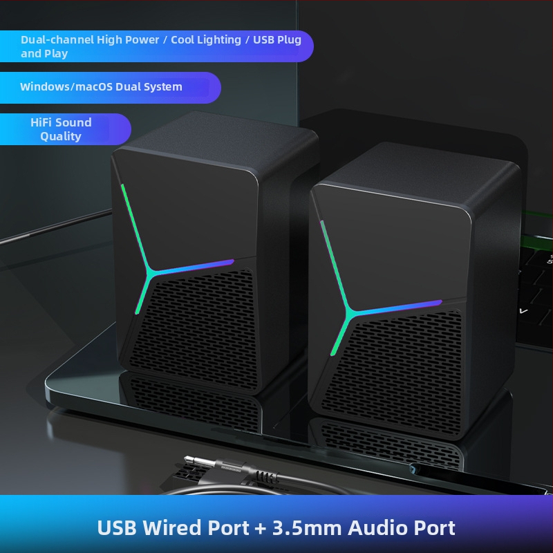 Datora skaļruņi darbam ar galddatoru un klēpjdatoru, USB barošana, Bluetooth 5.0, 3,5 mm audio ieeja, frekvenču diapazons 40 Hz–20 kHz, jauda 3W