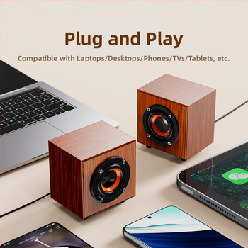 Koka mini skaļrunis, USB + 3,5 mm interfeiss, jauda 3 W, frekvences diapazons 50 Hz–20 kHz, 2 kanāli