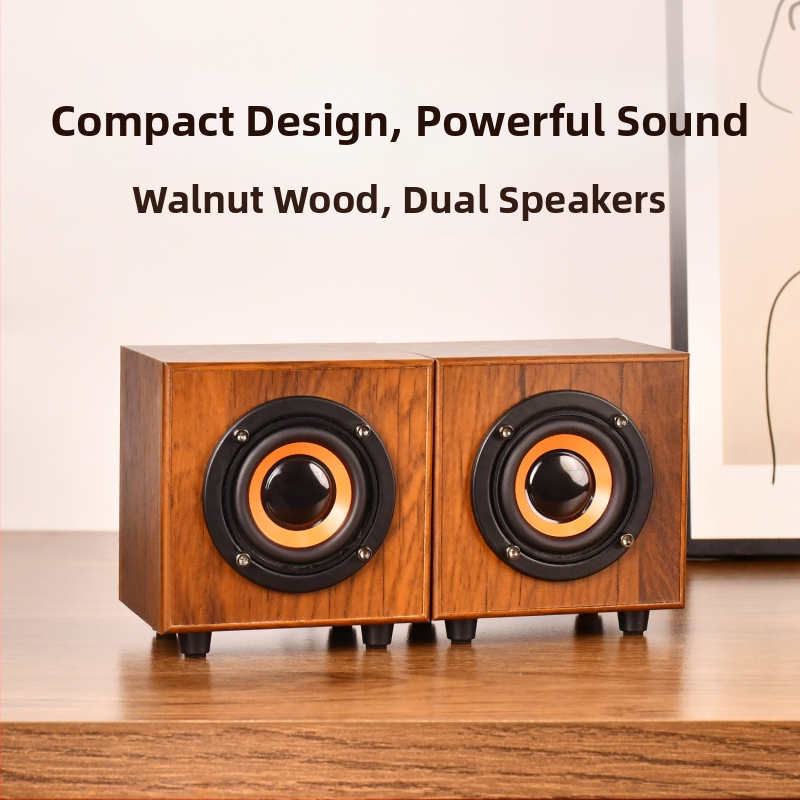 Koka mini skaļrunis, USB + 3,5 mm interfeiss, jauda 3 W, frekvences diapazons 50 Hz–20 kHz, 2 kanāli