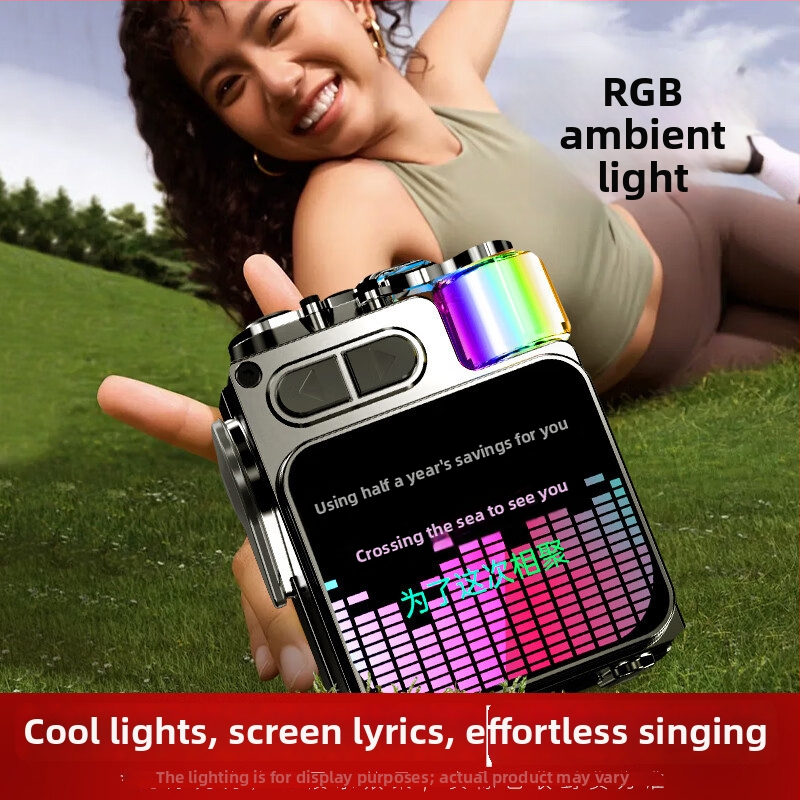 Newman hordozható kültéri Bluetooth hangszóró dalszövegek kijelzővel, beépített mikrofonnal és subwooferrel - Bluetooth 5.3, IPX6, 5W, 10 m hatótáv, beépített akkumulátor 500–800 mAh