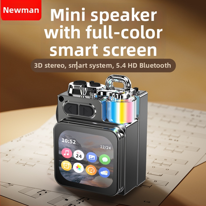 Newman hordozható kültéri Bluetooth hangszóró dalszövegek kijelzővel, beépített mikrofonnal és subwooferrel - Bluetooth 5.3, IPX6, 5W, 10 m hatótáv, beépített akkumulátor 500–800 mAh