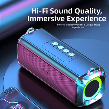 Prenosný bezdrôtový Bluetooth reproduktor s RGB osvetlením a remienkom, 2 reproduktory, 5W, Bluetooth 5.0, IPx3, vstavaná batéria 1200–2000 mAh
