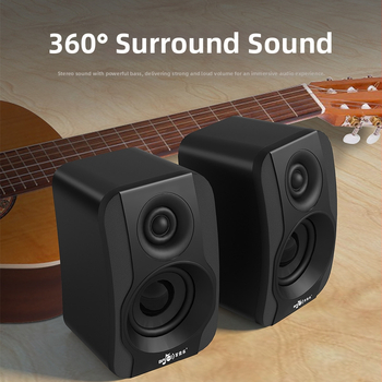 Datora skaļruņi ar USB + 3,5 mm ieeju, 2.0 stereo, 40 Hz–20 kHz, SNR ≥75 dB, līdz 8 stundām atskaņošanai