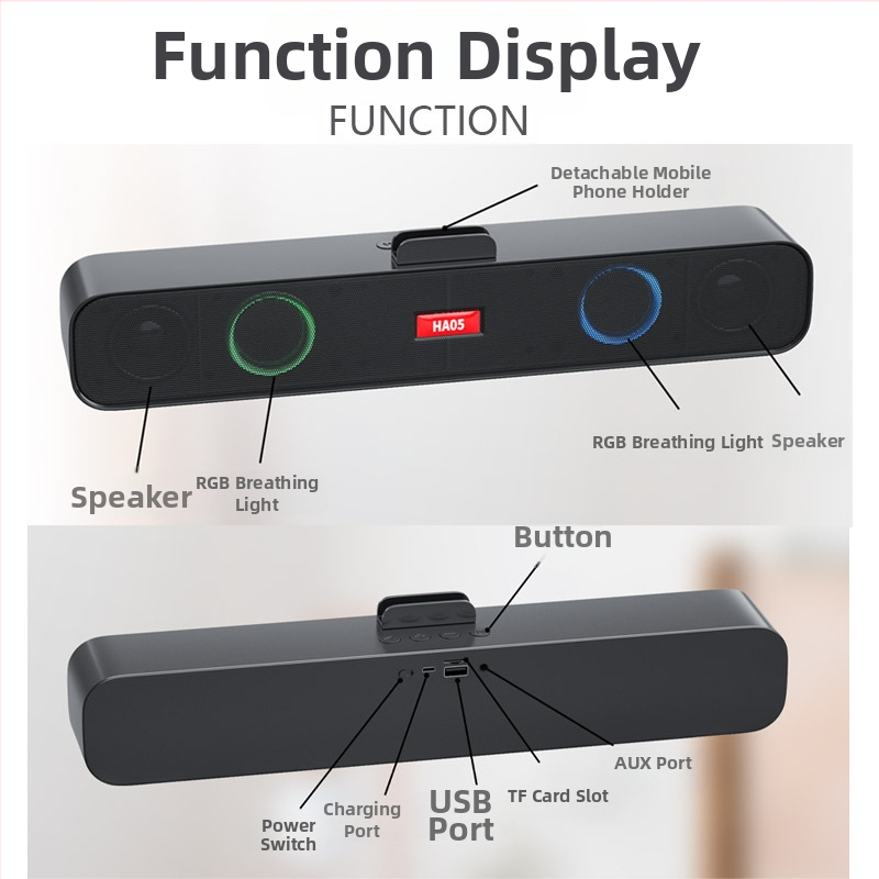 Bluetooth zvučnik s ambientnim svjetlom i dišućom svjetlošću, 10W, Bluetooth 5.1, 20Hz-20kHz, ugrađena baterija 1200–2000mAh