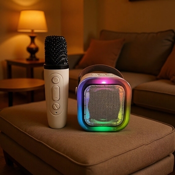Mini Bluetooth karaoke zvučnik s ugrađenim mikrofonom, Bluetooth 2.1, frekvencijski raspon 100 Hz–20 kHz, SNR ≥70 dB, domet 10 m, ugrađena baterija 300–500 mAh