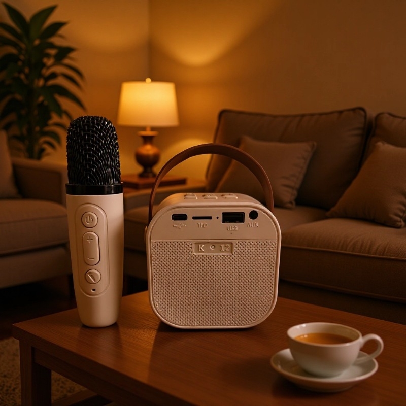 Mini Bluetooth karaoke zvučnik s ugrađenim mikrofonom, Bluetooth 2.1, frekvencijski raspon 100 Hz–20 kHz, SNR ≥70 dB, domet 10 m, ugrađena baterija 300–500 mAh