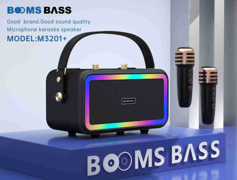 BOOMS BASS ασύρματος Bluetooth ηχείο για καραόκε, συνολική ισχύς 20W (10W×2), Bluetooth 5.2, εύρος συχνοτήτων 40 Hz–20 kHz, SNR ≥70 dB, ενσωματωμένη μπαταρία 2000–4000 mAh