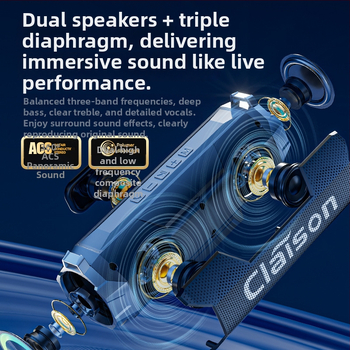 Difuzor Bluetooth pentru exterior, cu două difuzoare de 5W, răspuns în frecvență 20Hz-20kHz, SNR ≥75 dB, Bluetooth 5.3, baterie încorporată 2000–4000 mAh