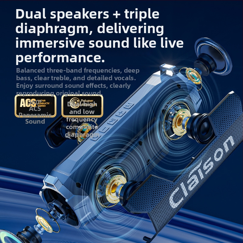 Difuzor Bluetooth pentru exterior, cu două difuzoare de 5W, răspuns în frecvență 20Hz-20kHz, SNR ≥75 dB, Bluetooth 5.3, baterie încorporată 2000–4000 mAh