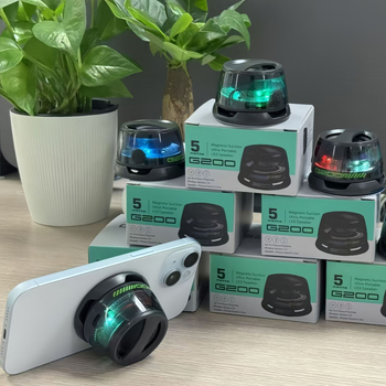 Boxă Bluetooth cu suport magnetic tip stativ și subwoofer portabil (Bluetooth 5.0, IPX6 rezistent la apă, interval de frecvențe 30 Hz–15 kHz, putere de ieșire 5 W, baterie încorporată 300–500 mAh)