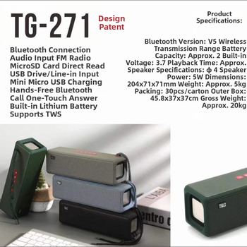 TG271 Bežični Bluetooth zvučnik sa microSD karticom, prijenosni kvadratni mini-subwoofer
