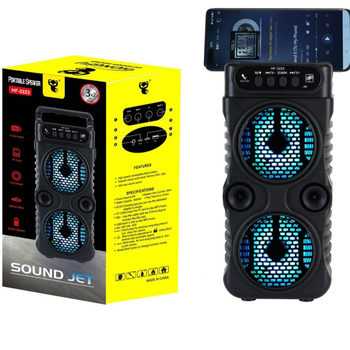 Difuzor portabil Bluetooth pentru exterior, cu două difuzoare de bass de 3 inch, alimentare USB, Bluetooth 5.3, 10W, baterie încorporată 1200-2000mAh, rază de până la 15 m