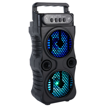 Difuzor portabil Bluetooth pentru exterior, cu două difuzoare de bass de 3 inch, alimentare USB, Bluetooth 5.3, 10W, baterie încorporată 1200-2000mAh, rază de până la 15 m