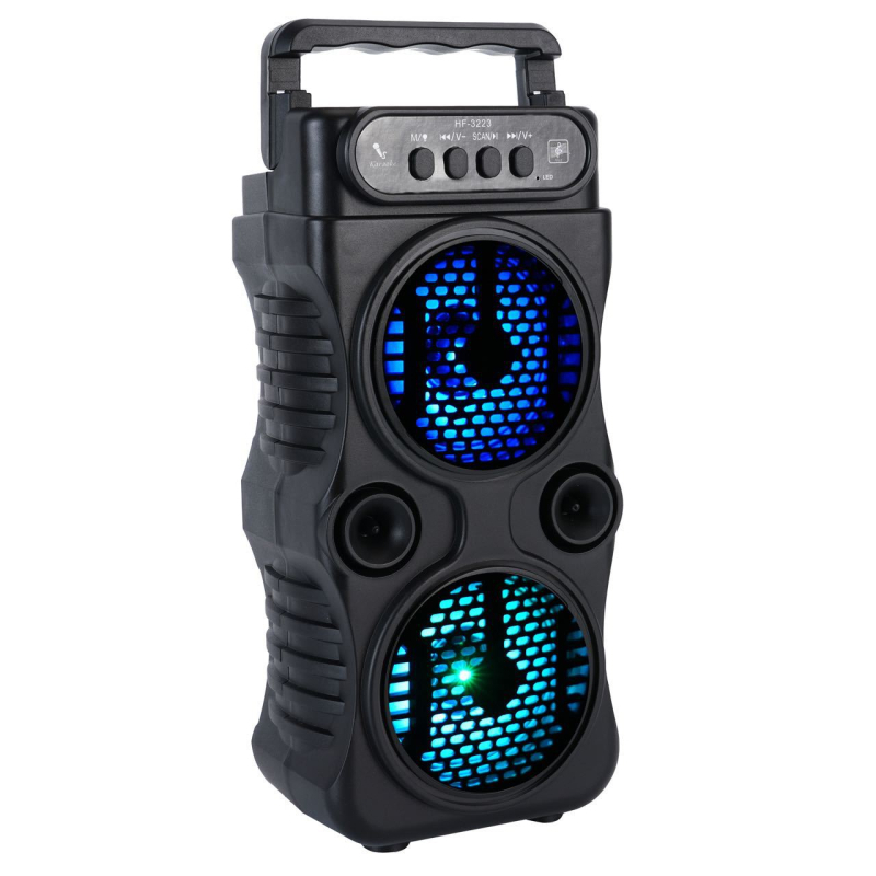 Difuzor portabil Bluetooth pentru exterior, cu două difuzoare de bass de 3 inch, alimentare USB, Bluetooth 5.3, 10W, baterie încorporată 1200-2000mAh, rază de până la 15 m