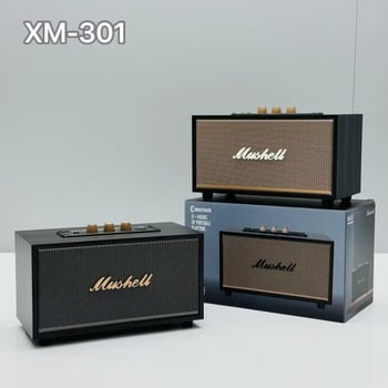 XM301 Retro Bluetooth reproduktor – drevené a kožené puzdro, vonkajší prenosný subwoofer, 4 reproduktory, Bluetooth 5.0, 40Hz-20kHz, SNR ≥100dB, vstavaná batéria 2000-4000mAh